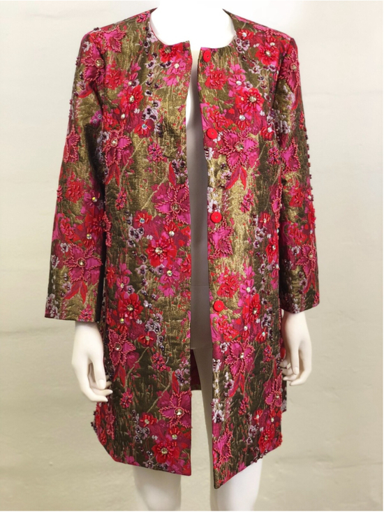 Joy Couture Jackets & Blazers - Women Kimono Coat JOY Couture Red/ Gold Mordor Floral Jacquard size S